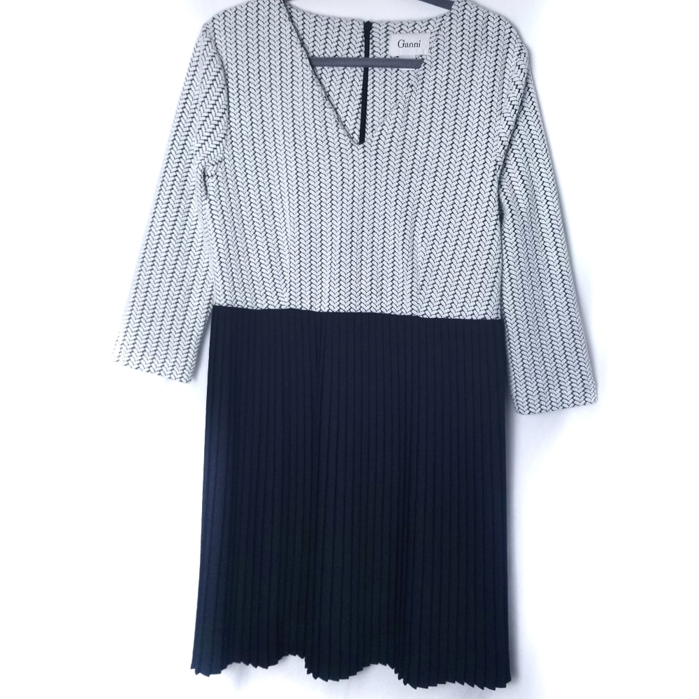 Anthropologie Ganni Pleated Cross Knit Dress